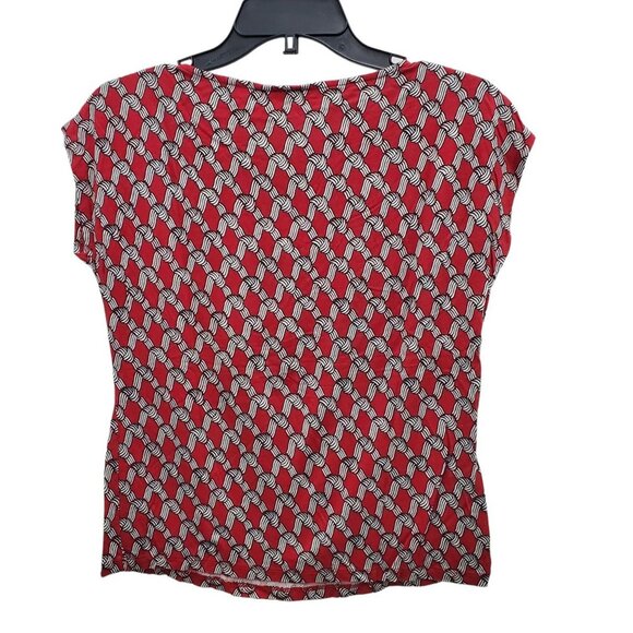 Talbots Petites Red White Knot Print‎ Super Soft Pleated Neck Top Size SP - Picture 5 of 6